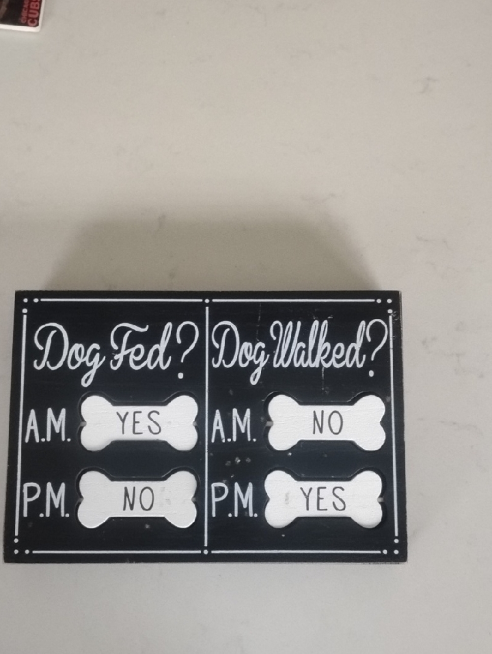 Dog Fed? Dog Walked? Wooden Reminder Sign - With Spinning Bones